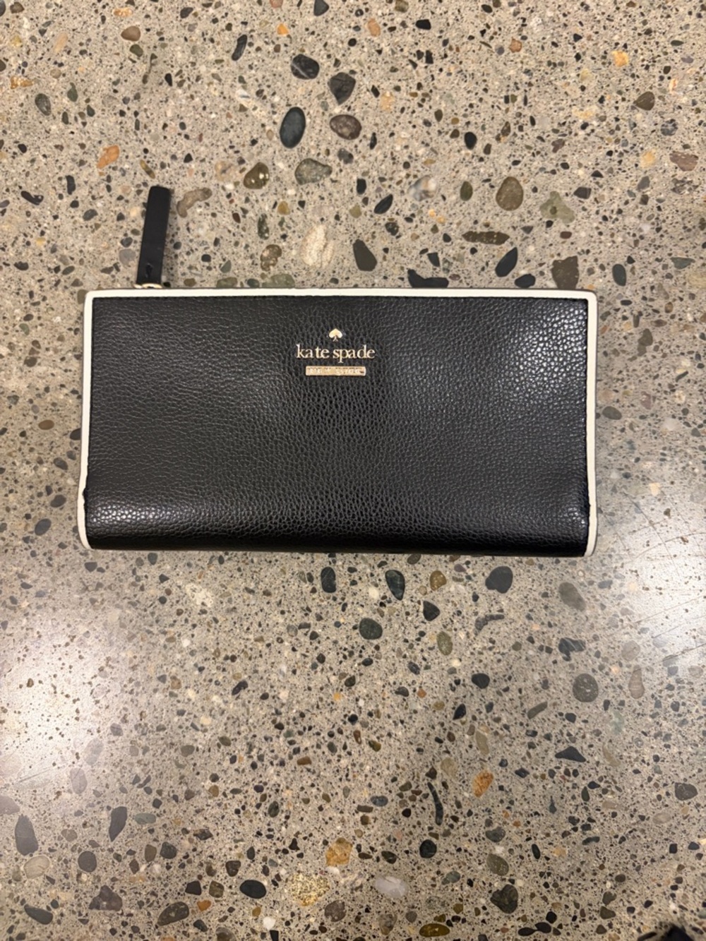 kate spade Black Wallet with White Trim and Gold Logo